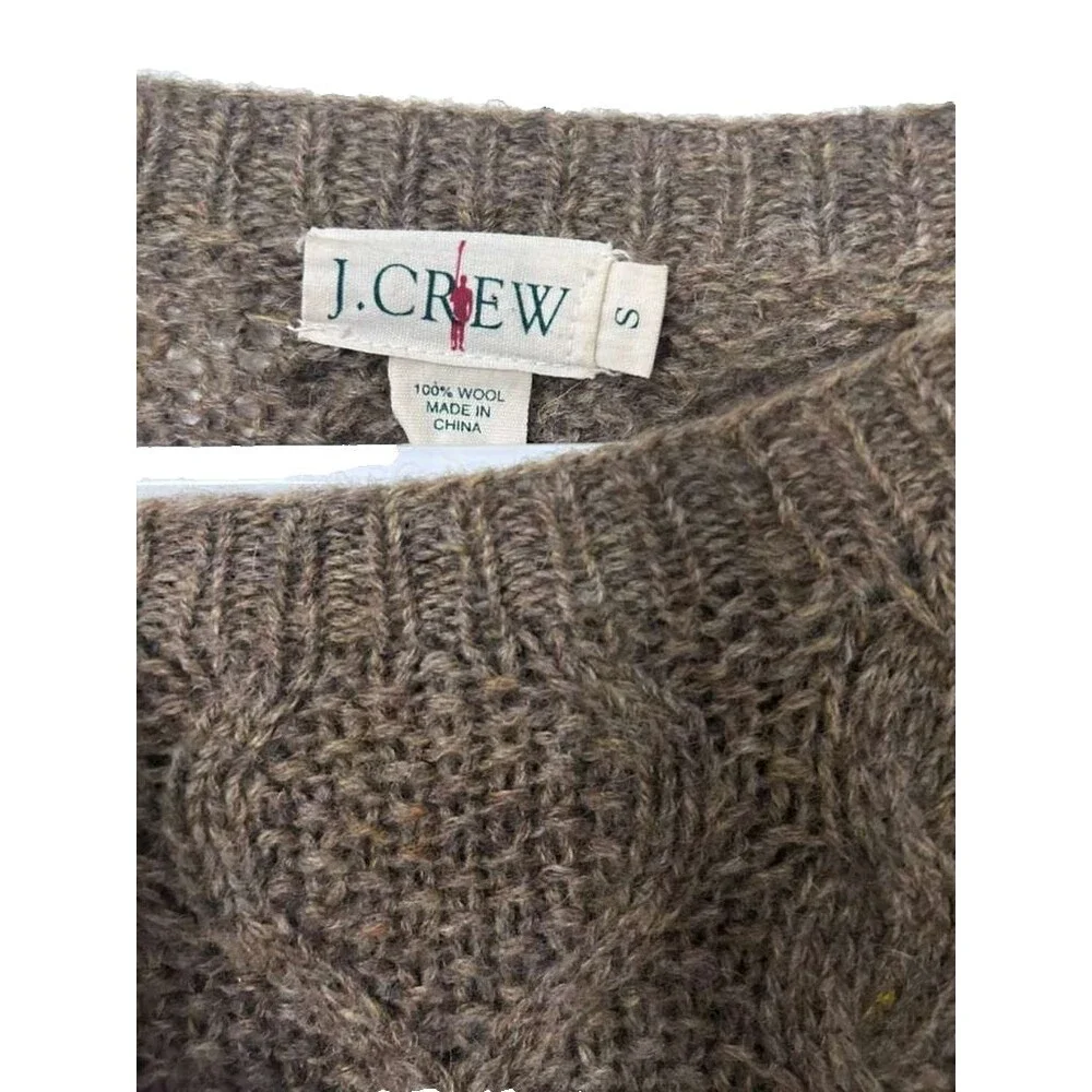 J.Crew Wool Cable Knit Crewneck Sweater Mens Small Brown Oversized